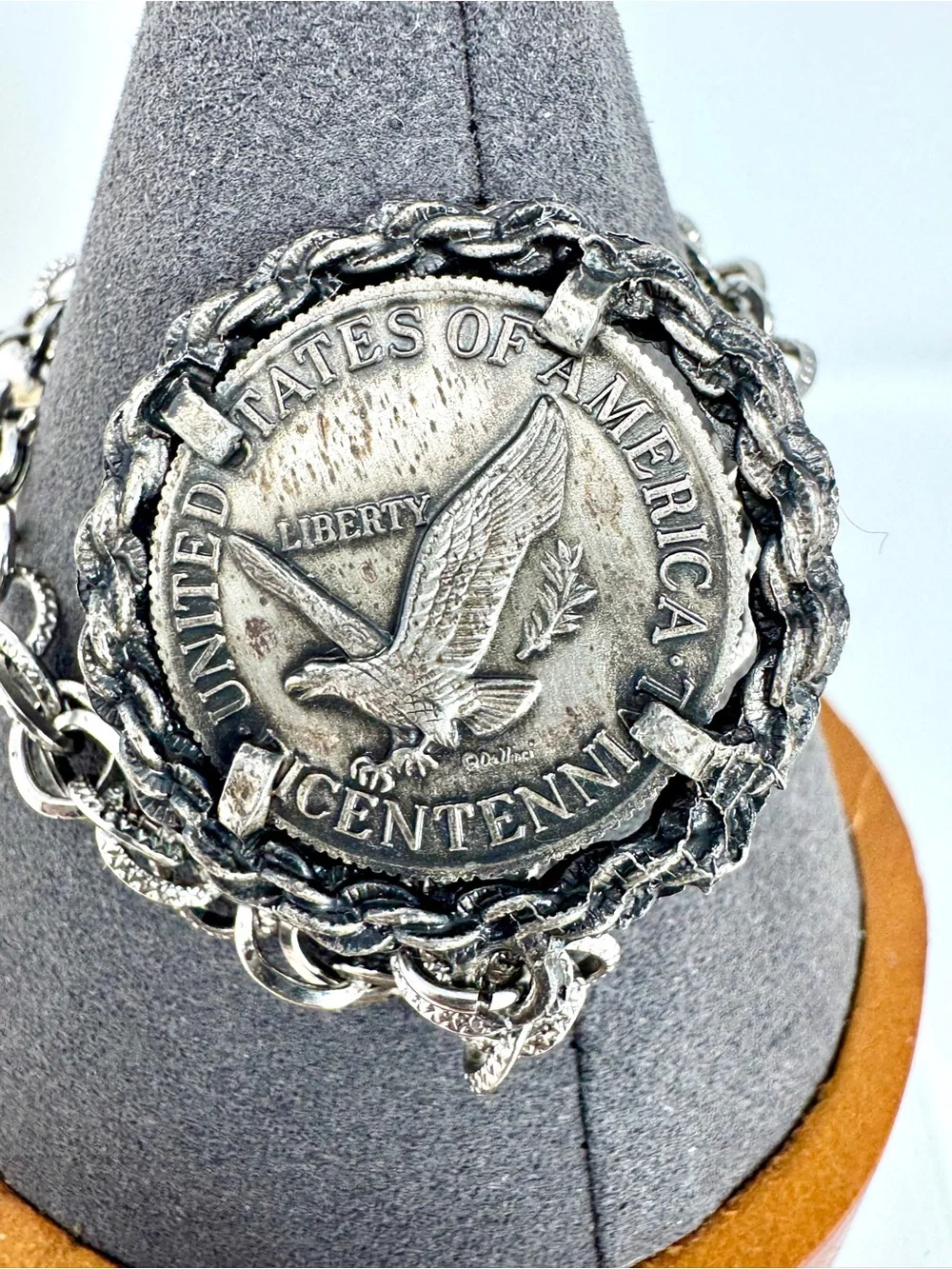 Vintage-Inspired Silver Bicentennial Coin Charm Bracelet